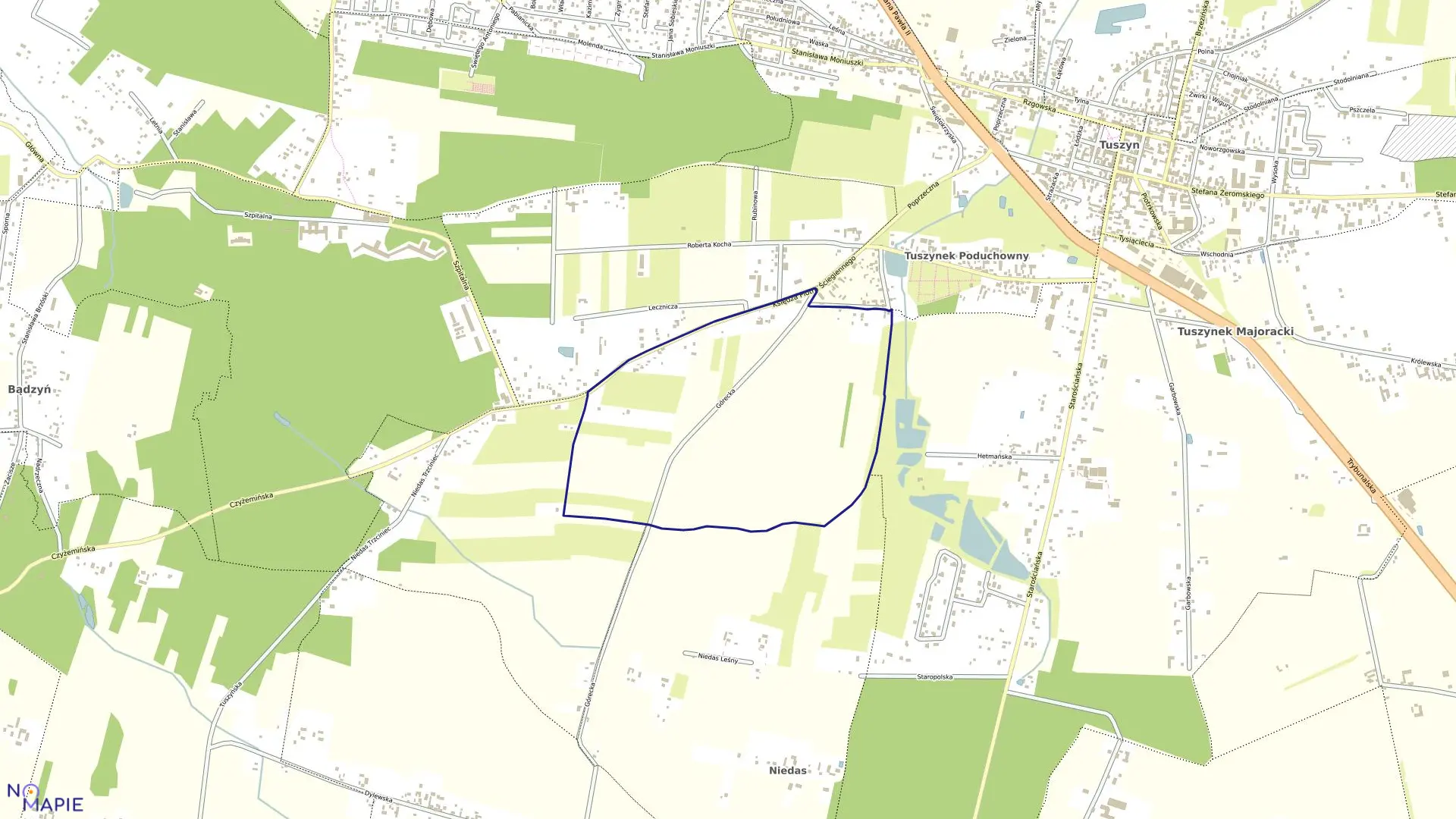 Mapa obrębu 18 w gminie Tuszyn