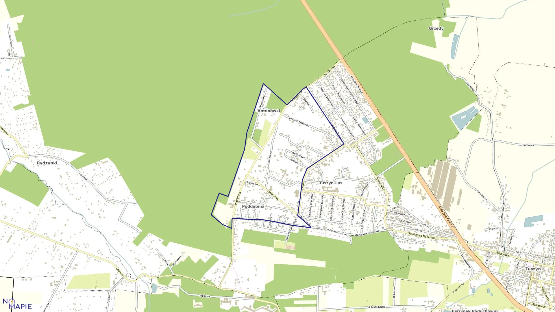 Mapa obrębu 8 w gminie Tuszyn