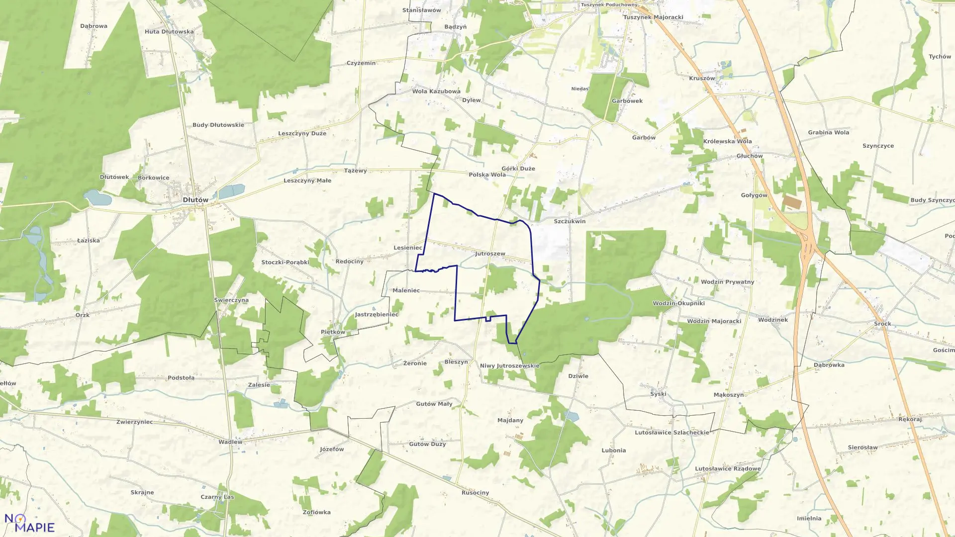 Mapa obrębu JUTROSZEW w gminie Tuszyn