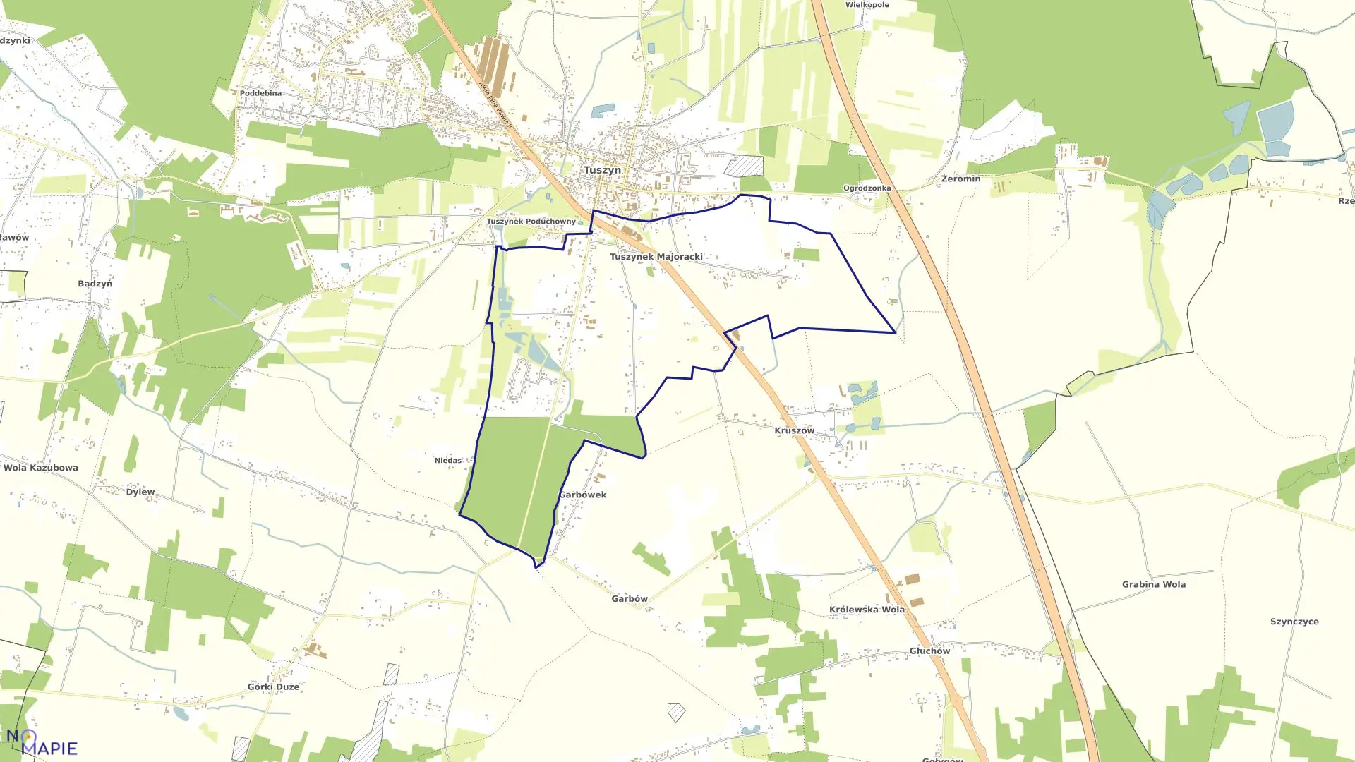 Mapa obrębu TUSZYNEK MAJORACKI w gminie Tuszyn