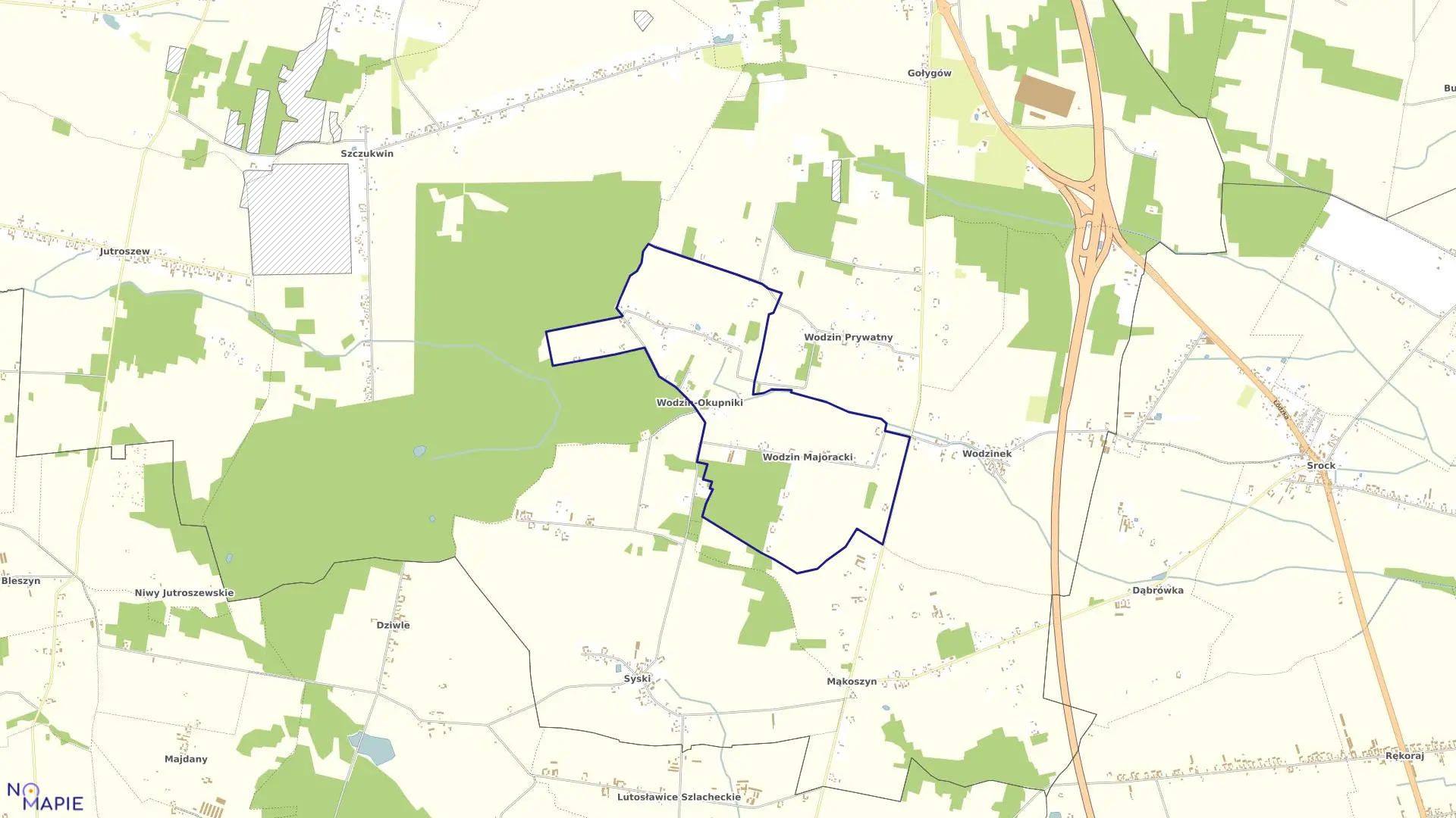 Mapa obrębu WODZIN MAJORACKI w gminie Tuszyn