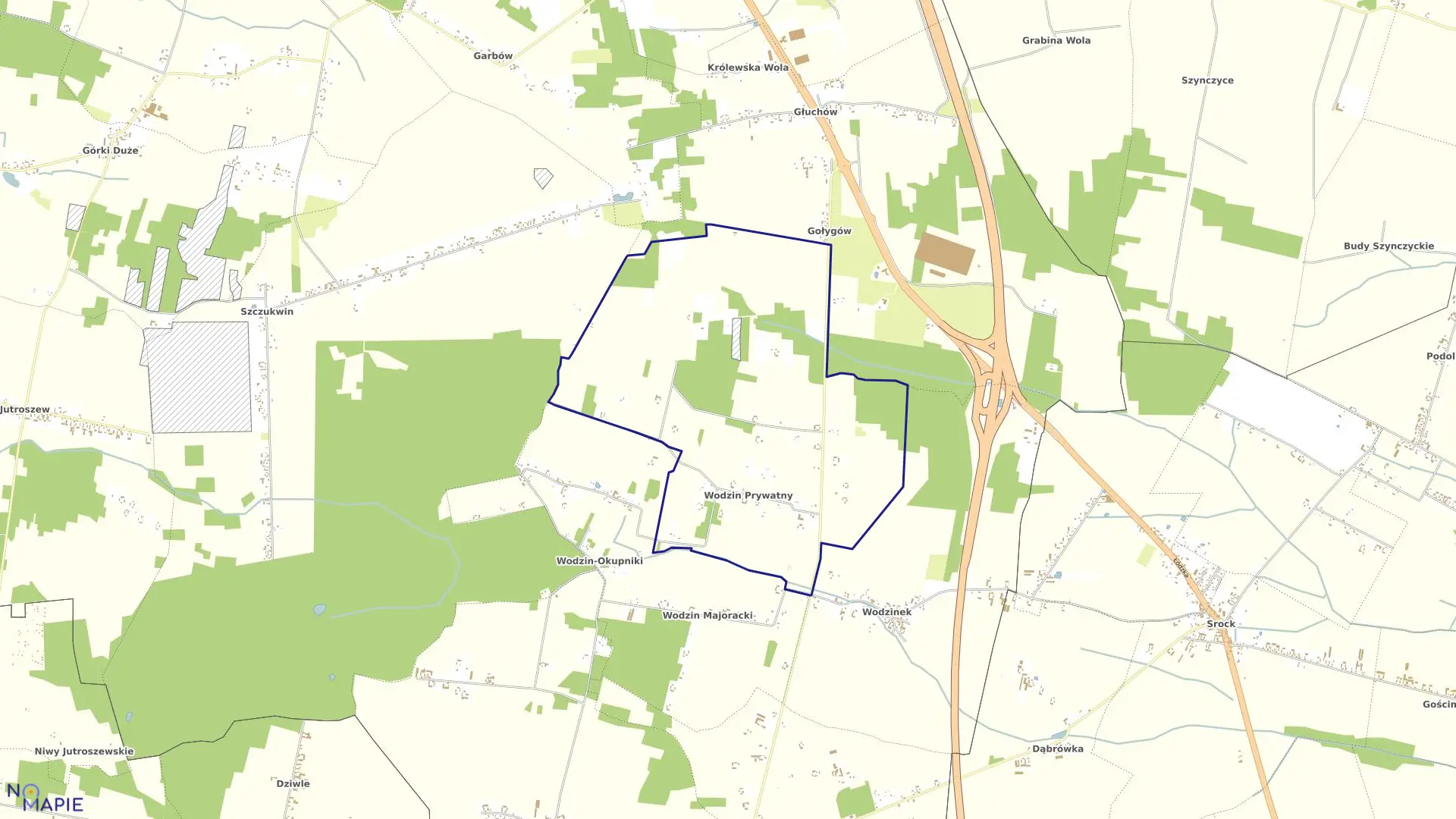 Mapa obrębu WODZIN PRYWATNY w gminie Tuszyn